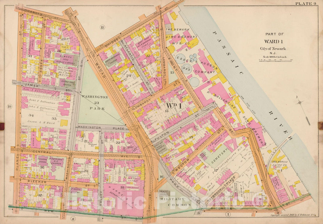 Historic Map : Atlas City of Newark, Newark 1901 Plate 009 , Vintage Wall Art