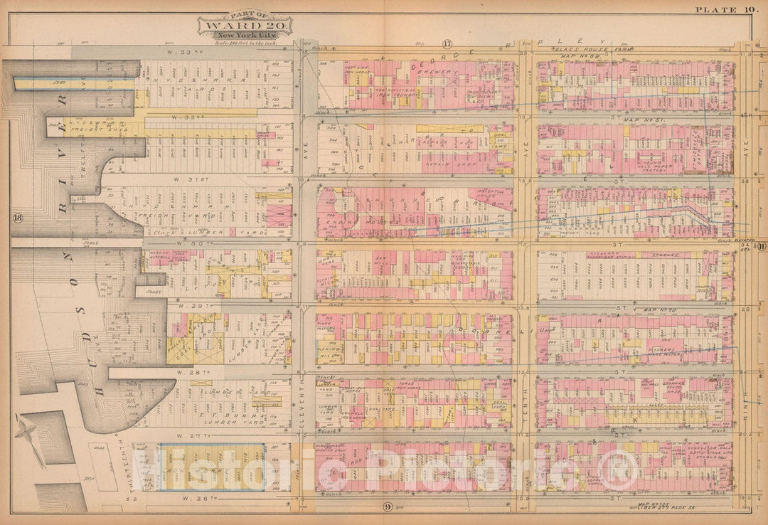 Historic Map : Atlas City of New York, Vol. 3; 16, Manhattan 1883 Plate 010 , Vintage Wall Art