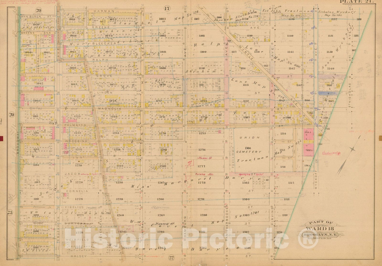 Historic Map : Robinson's Atlas City of Brooklyn, NY, Brooklyn 1886 Plate 021 , Vintage Wall Art