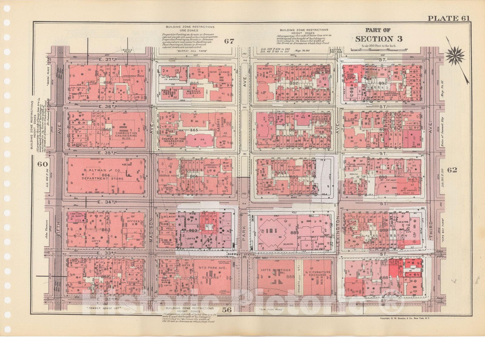 Historic Map : Manhattan Land Book 1955 - Updated Through Nov 7th, New York City 1975 Plate 061 , Vintage Wall Art