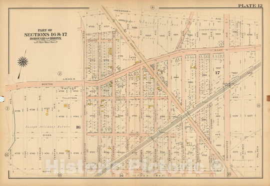 Historic Map : Atlas City of NY, Borough of The Bronx, Annexed District, The Bronx 1913 Plate 012 , Vintage Wall Art