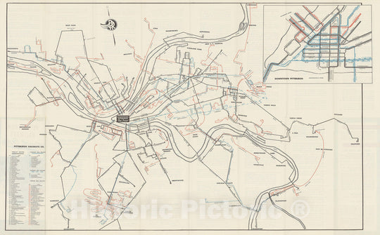 Historic Map : Pittsburgh, Pittsburgh Railways Transit Guide Map Railroad Catography , Vintage Wall Art