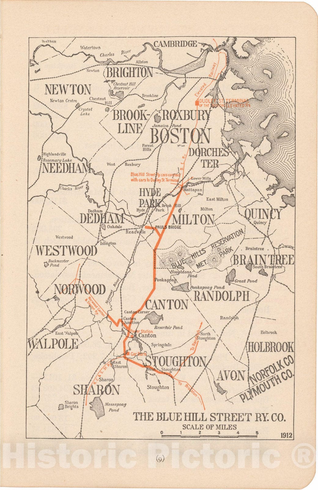 Historic Map : Blue Hill Street Railway Co 1914 , North American Electric Power and Traction Companies , Vintage Wall Art