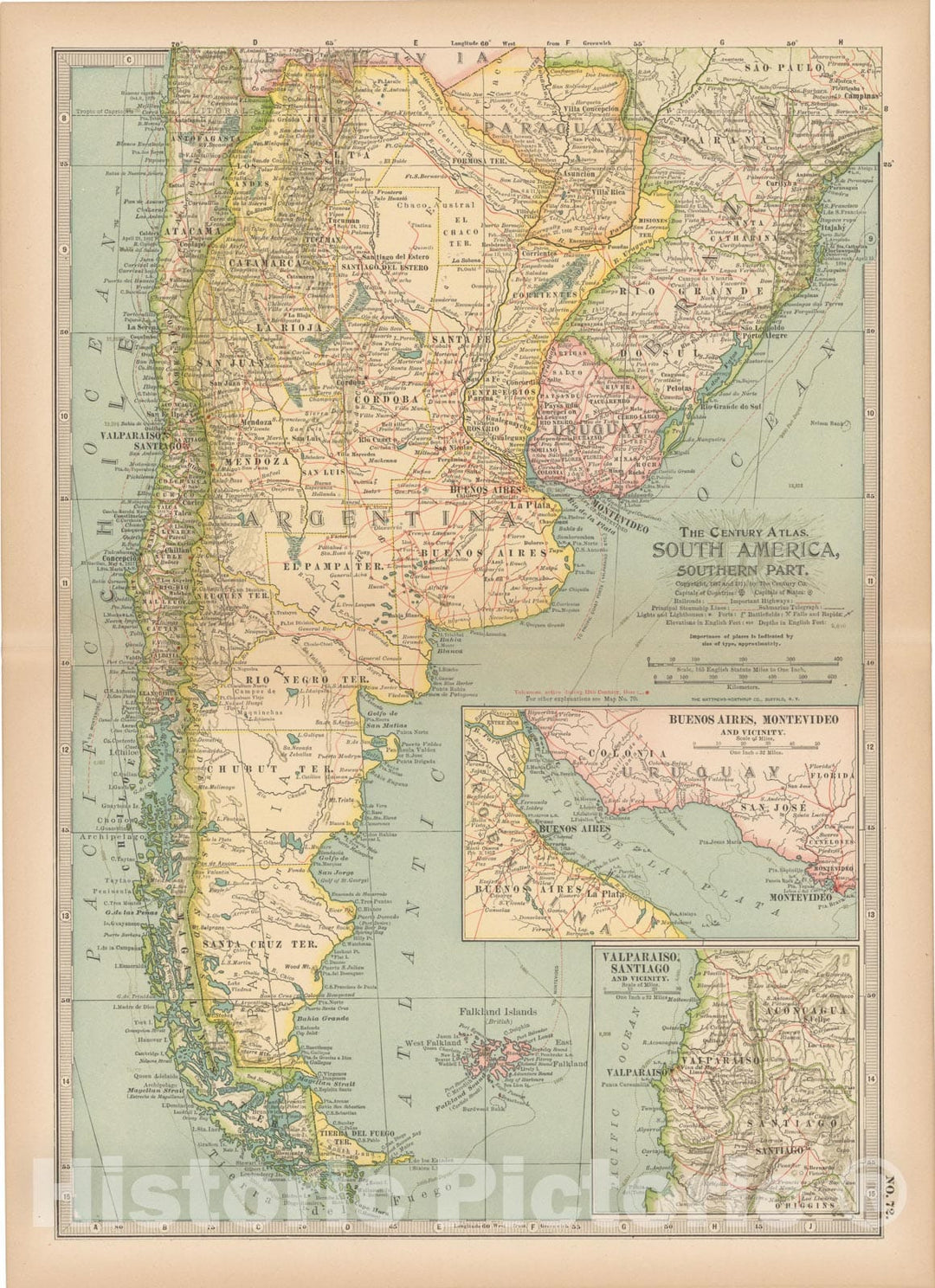 Historic Map : South America 1914 , Century Atlas of the World, v4, Vintage Wall Art