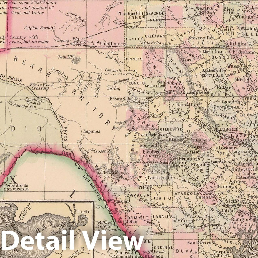 Historic Map : Texas 1864 , New General (World) Atlas , Vintage Wall Art