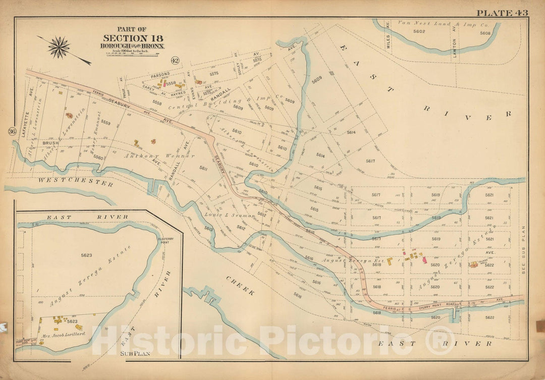 Historic Map : Atlas City of NY, Borough of The Bronx, Annexed District, The Bronx 1913 Plate 043 , Vintage Wall Art