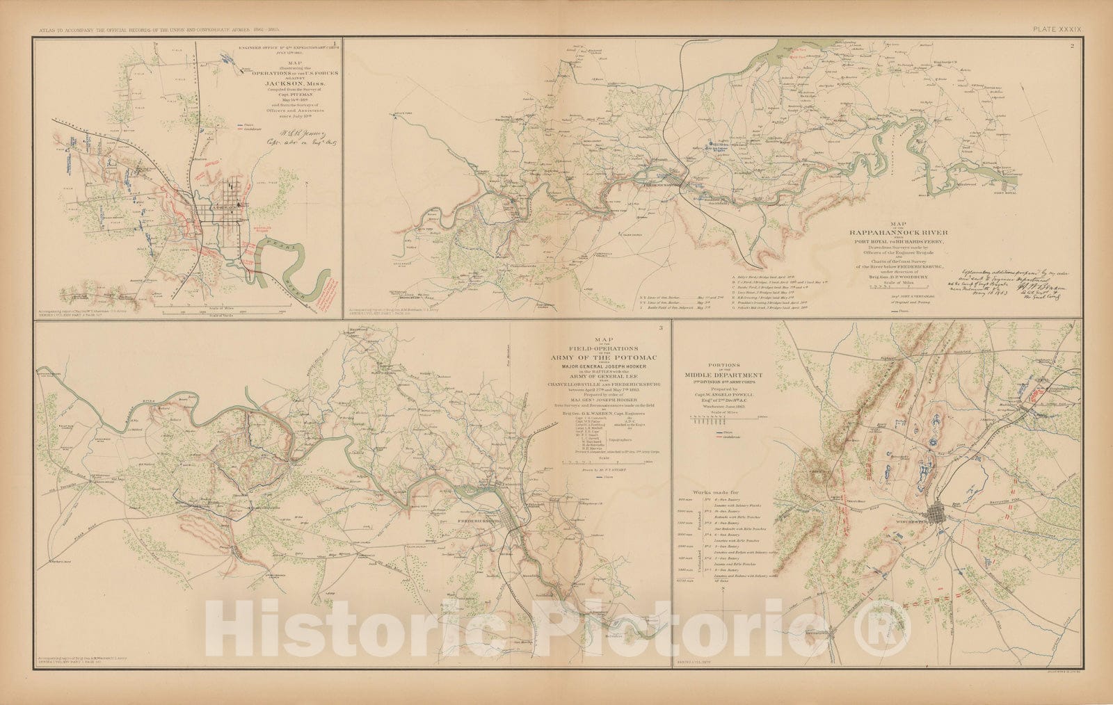 Historic Map : Civil War Atlas of the Union and Confederate Armies, Battles in MS, VA & TN 1895 , Vintage Wall Art