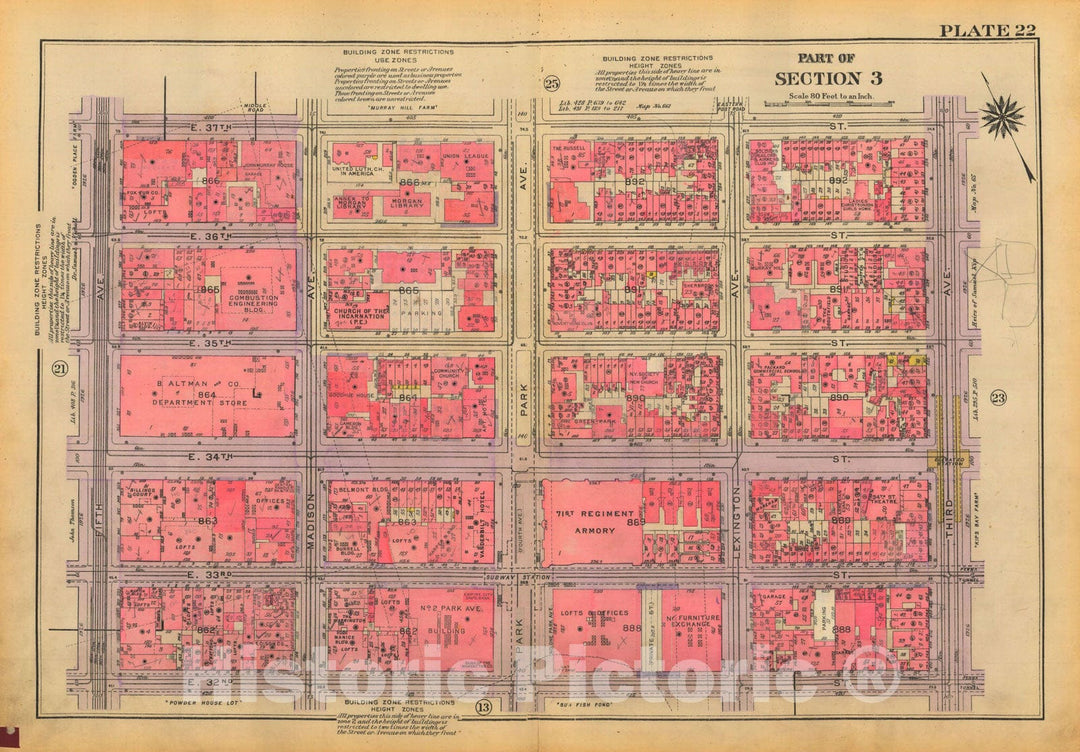 Historic Map : Atlas City of New York, Borough of Manhattan, Volume Two, 14th Street to 59th Street, Manhattan 1928 Plate 022 , Vintage Wall Art