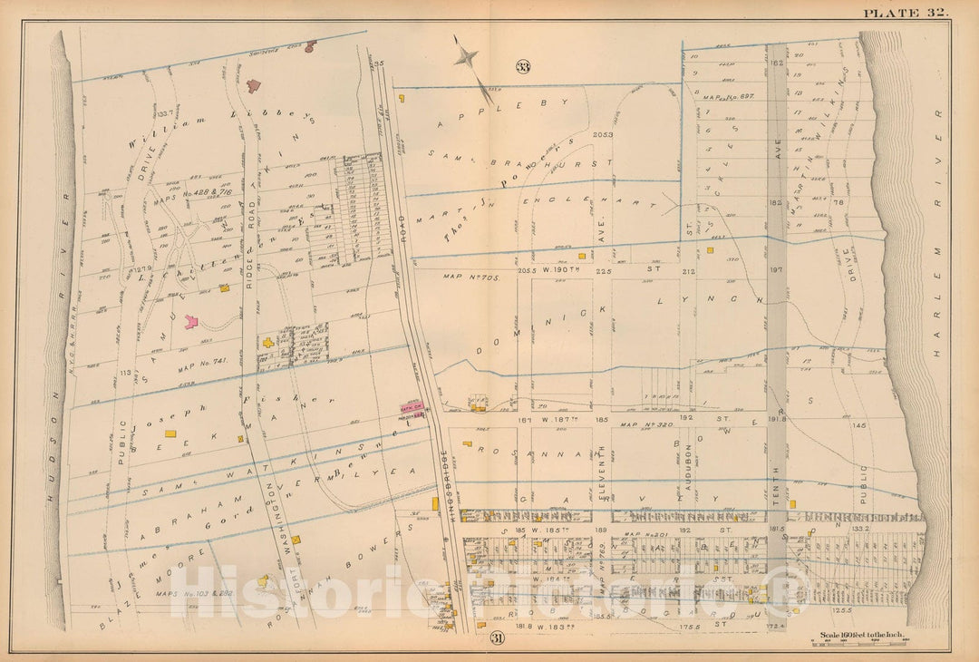 Historic Map : Atlas City of New York, Vol 2 ... 12th Ward, 2nd Ed., Manhattan 1884 Plate 032 , Vintage Wall Art