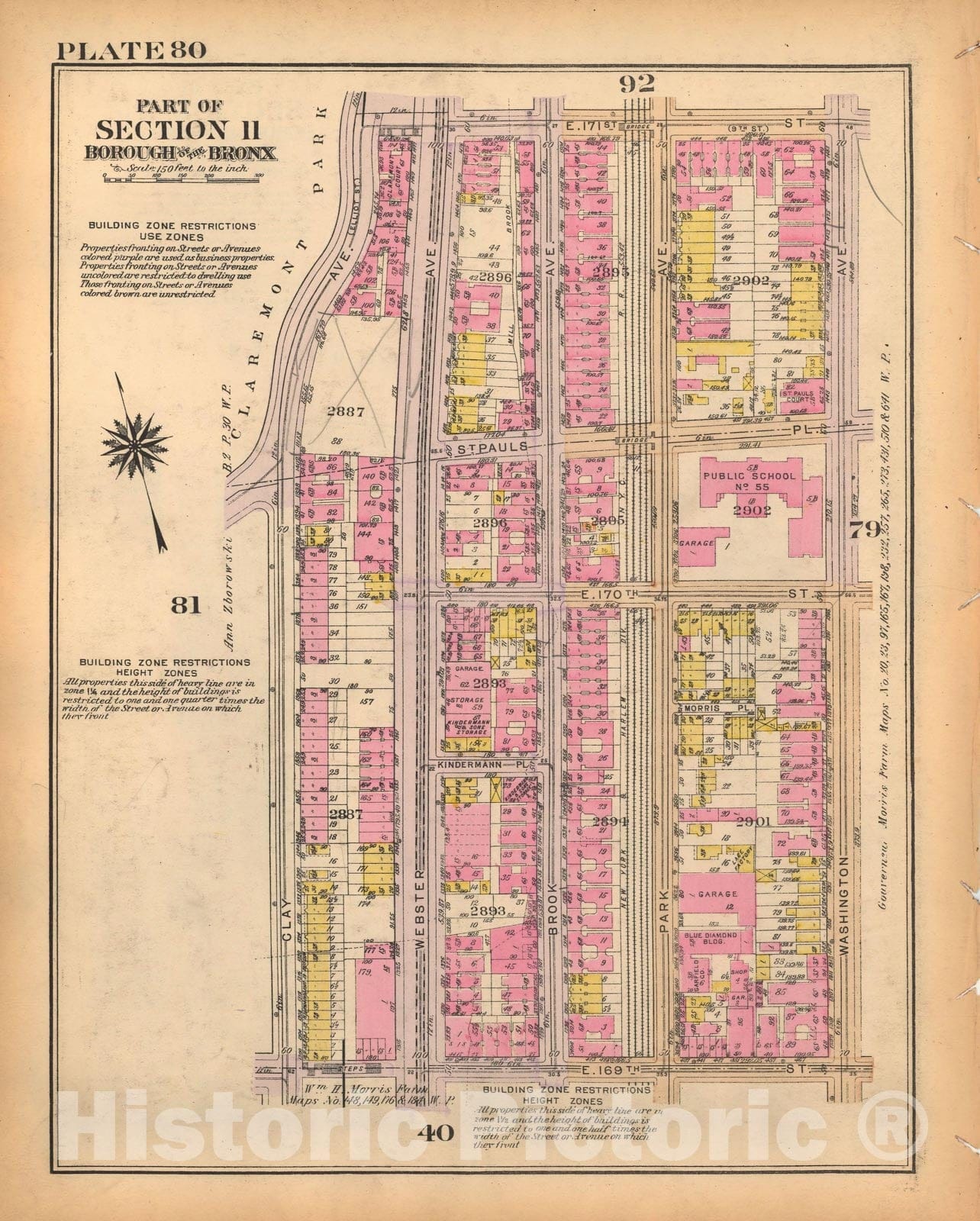 Historic Map : Borough of The Bronx, Sections 9-13, The Bronx 1928 Plate 080 , Vintage Wall Art