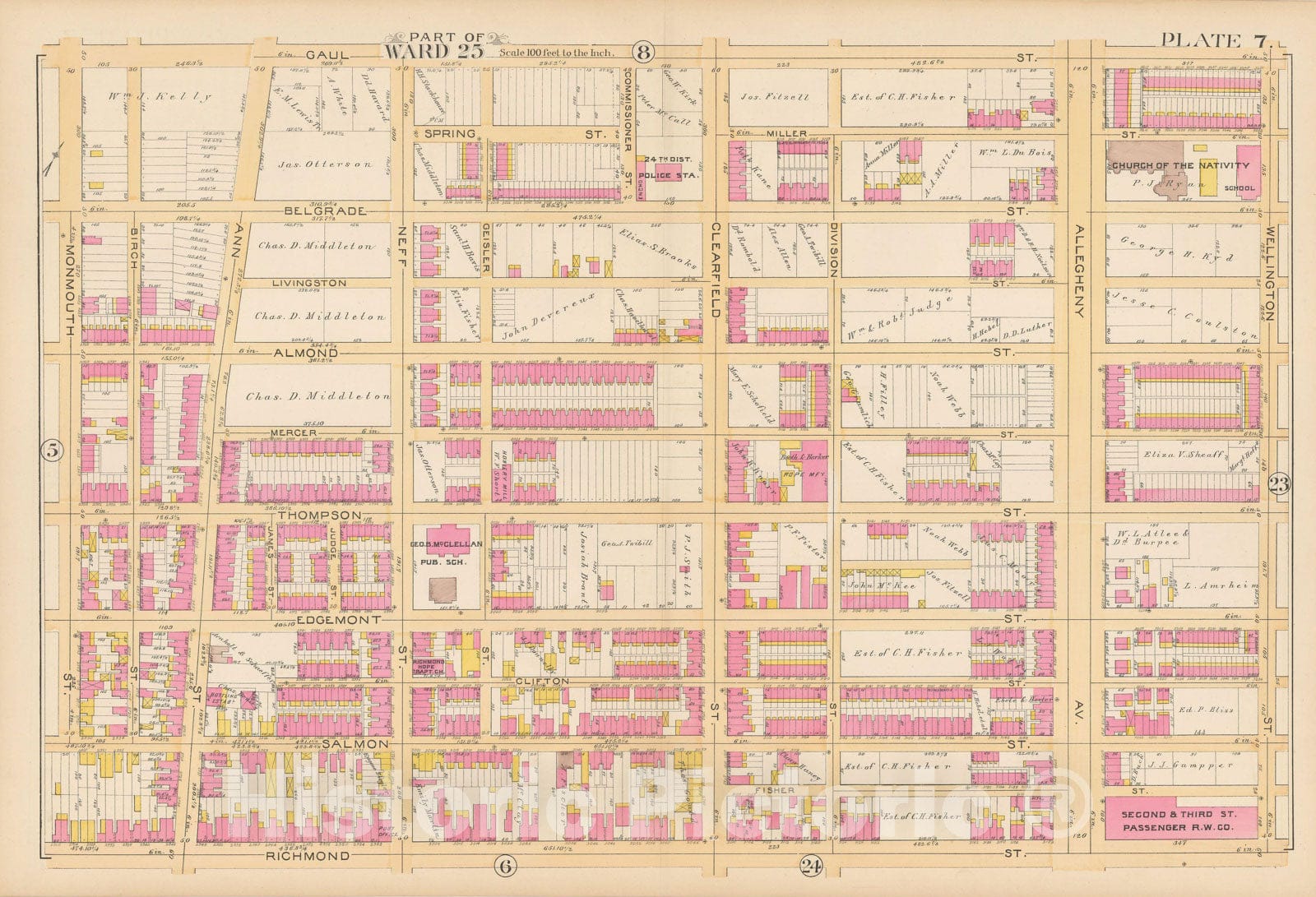 Historic Map : Atlas City of Philadelphia Volume 9 25th and 33rd Wards, Philadelphia 1891 Plate 007 , Vintage Wall Art