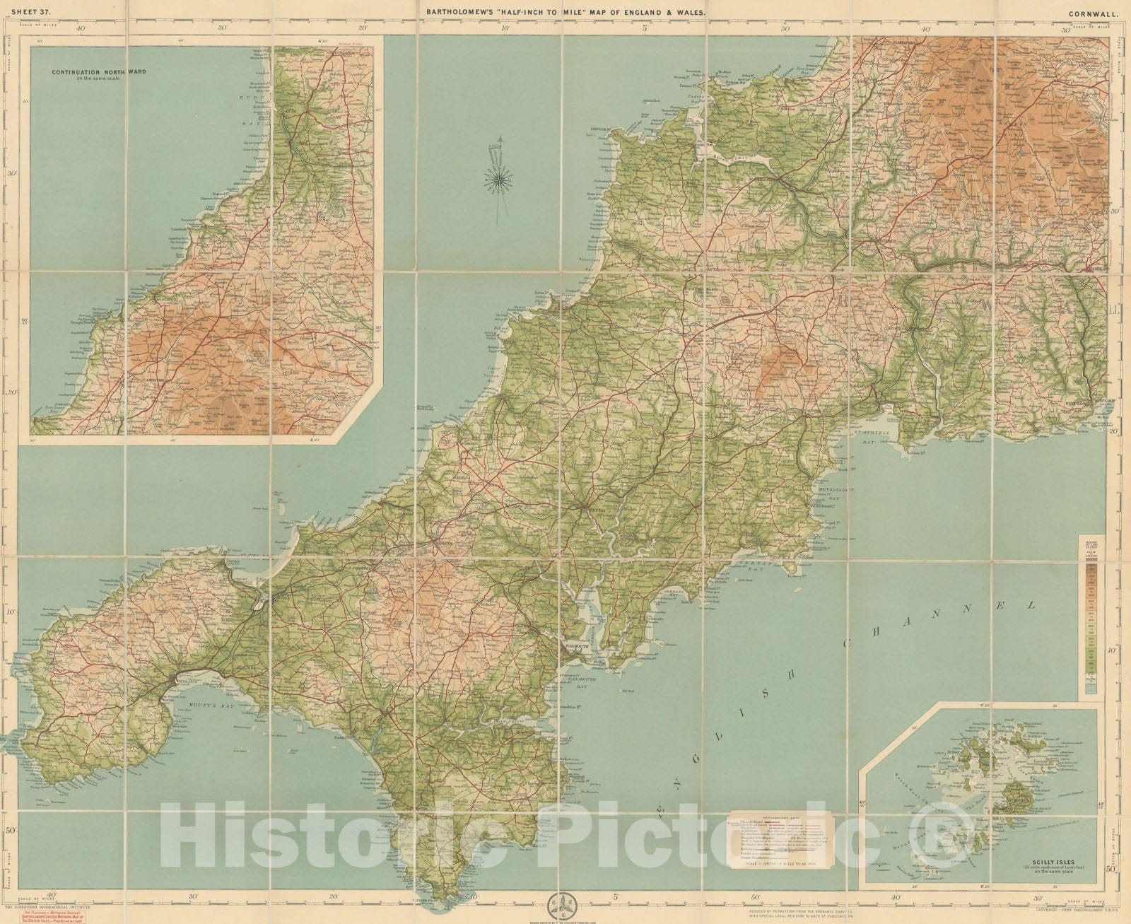 Historic Map : Bartholomew's Half-Inch to Mile Maps of England and Wales , v4, Vintage Wall Art