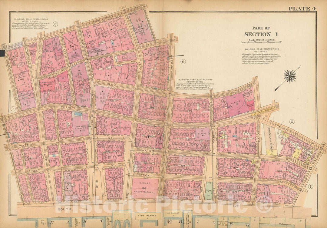 Historic Map : Atlas City of New York, Borough of Manhattan, Vol 1, Batery to 14th St 1922 - 1935 Plate 004 , Vintage Wall Art