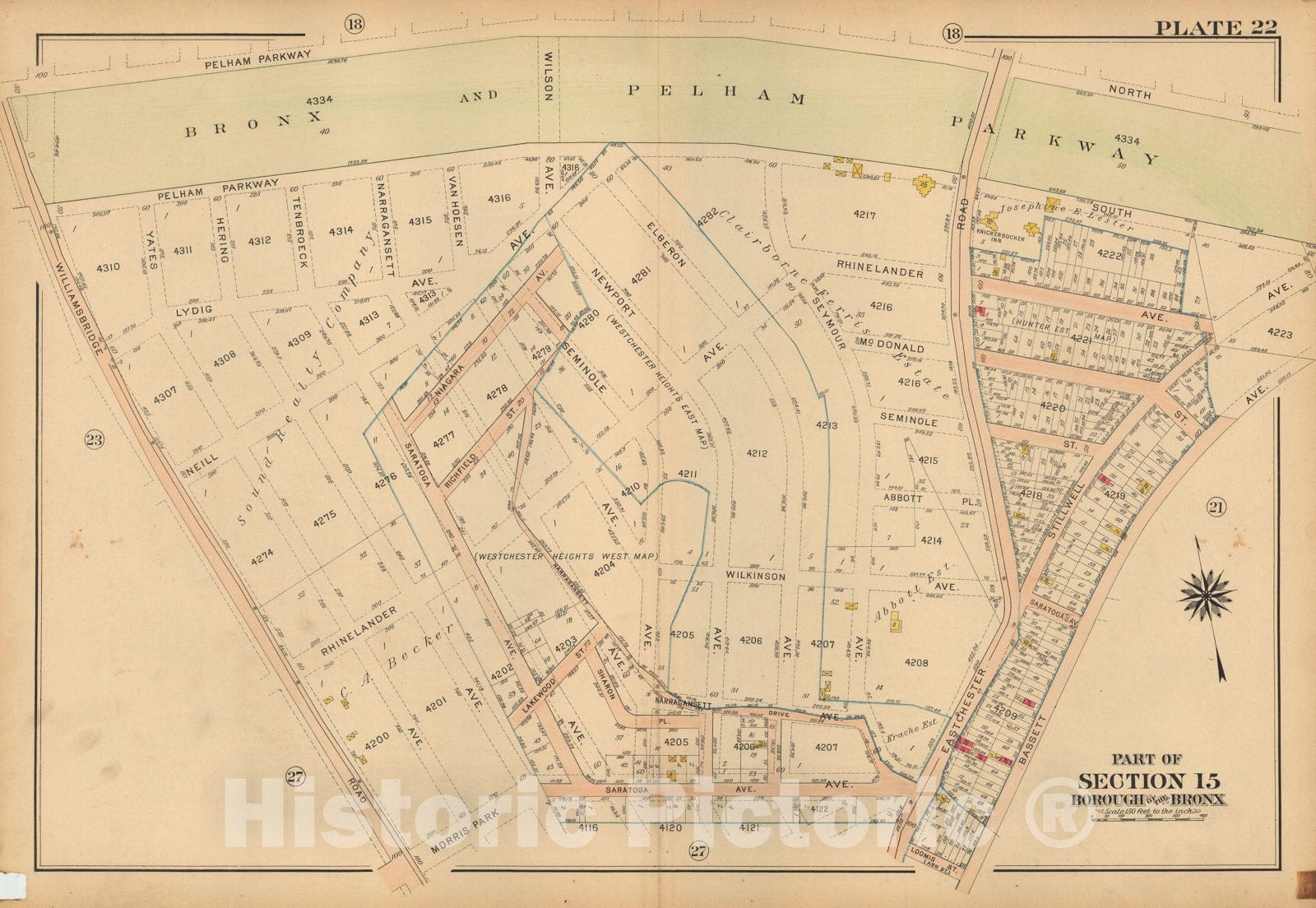 Historic Map : Atlas City of NY, Borough of The Bronx, Annexed District, The Bronx 1913 Plate 022 , Vintage Wall Art