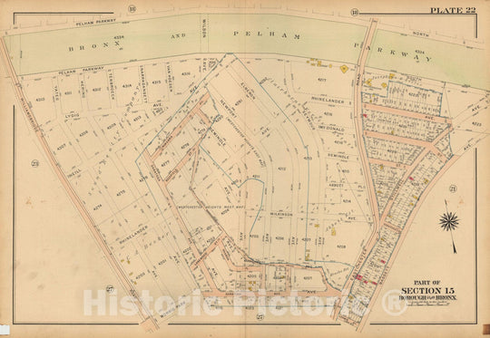 Historic Map : Atlas City of NY, Borough of The Bronx, Annexed District, The Bronx 1913 Plate 022 , Vintage Wall Art