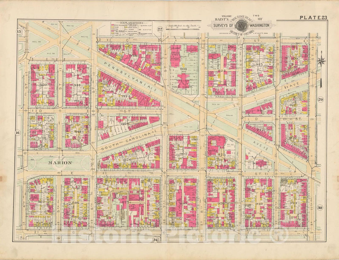 Historic Map : Atlas of Washington D.C. Volume 2 (NE, SE, SW), Washington 1928 Plate 023 , Vintage Wall Art