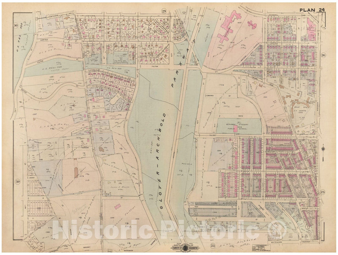 Historic Map : Atlas of Washington D.C. Volume 3 (Outer NW), Washington 1937 Plate 024 , Vintage Wall Art