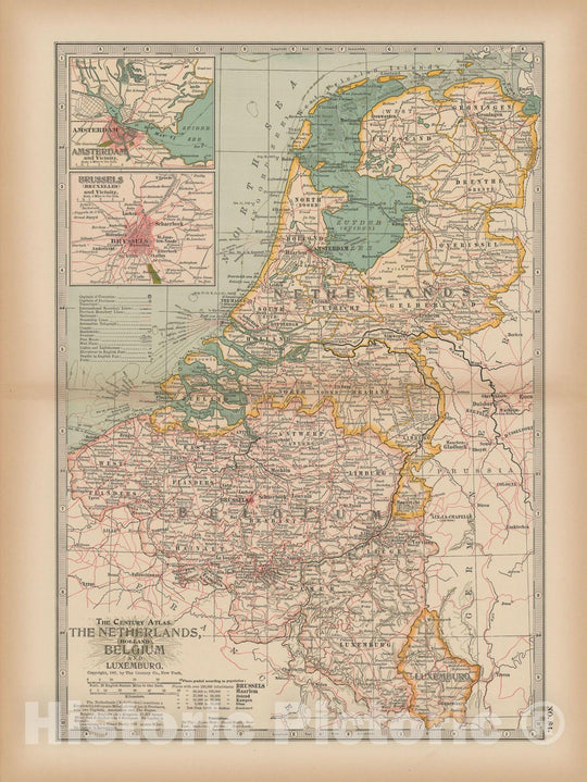 Historic Map : Netherlands & Belgium 1897 , The Century Atlas World , Vintage Wall Art