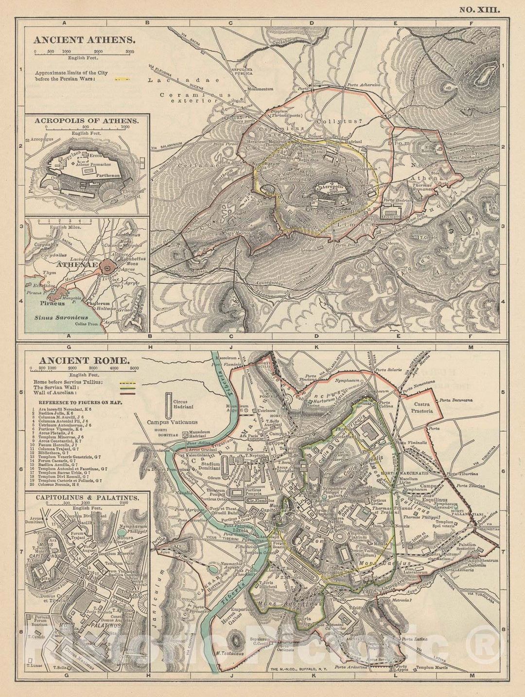 Historic Map : Athens & Rome 1914 , Century Atlas of the World, Vintage Wall Art