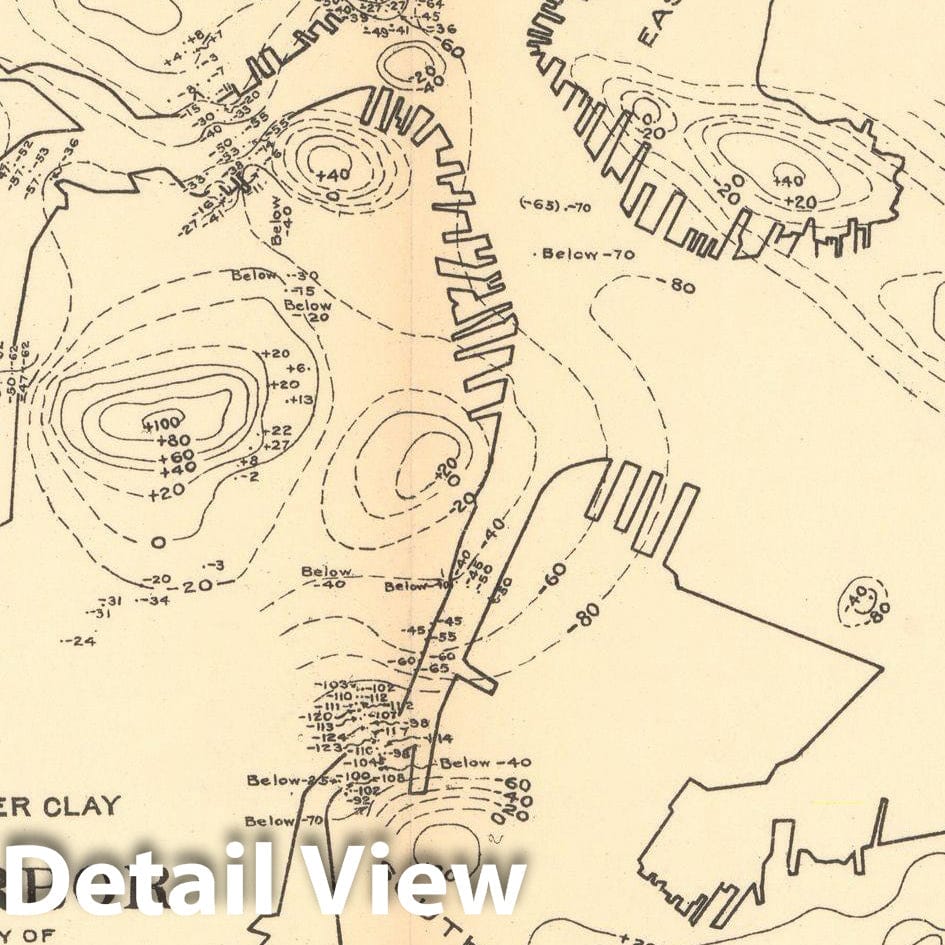 Historic Map : Contours of Bowlder Clay in Boston Harbor 1902 Charles River Dam Report , Vintage Wall Art