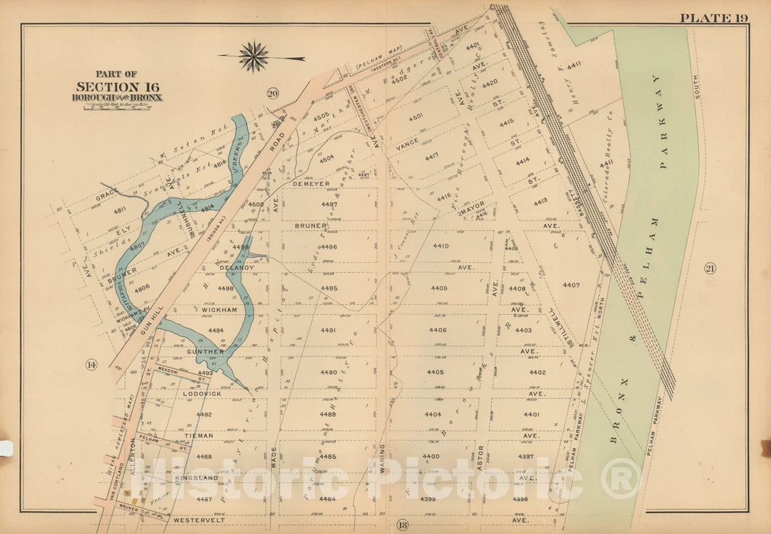 Historic Map : Atlas City of NY, Borough of The Bronx, Annexed District, The Bronx 1913 Plate 019 , Vintage Wall Art