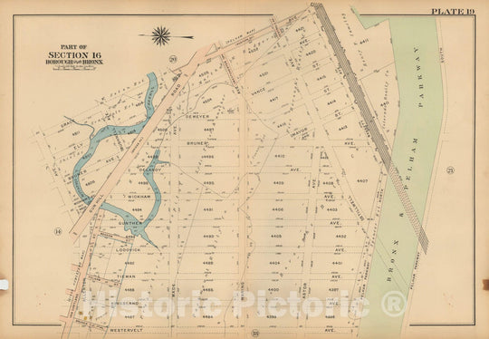 Historic Map : Atlas City of NY, Borough of The Bronx, Annexed District, The Bronx 1913 Plate 019 , Vintage Wall Art