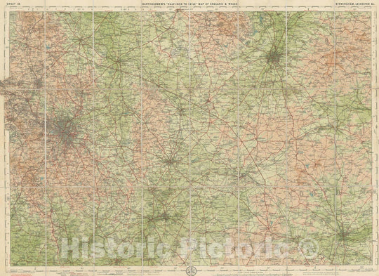 Historic Map : Bartholomew's Half-Inch to Mile Maps of England and Wales , v3, Vintage Wall Art