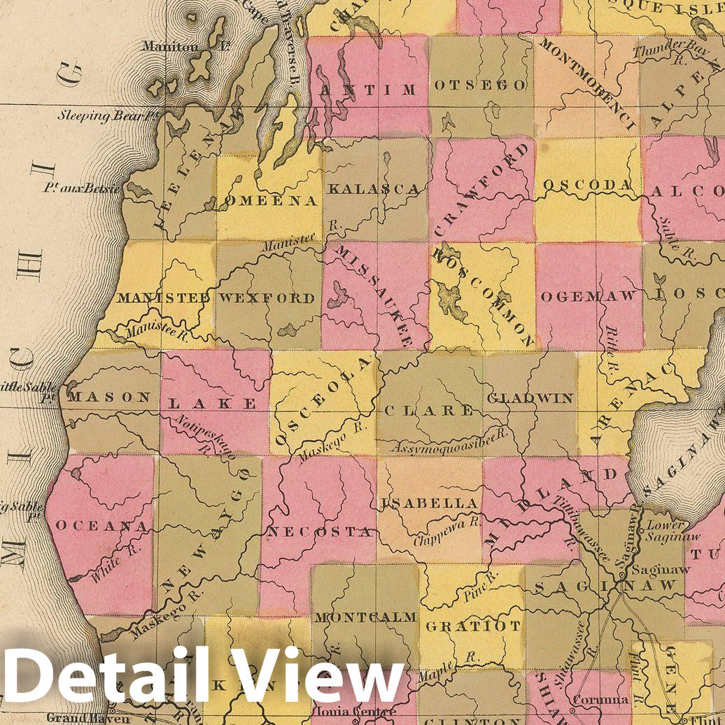 Historic Map : Michigan 1847 , A New Universal Atlas of the World , Vintage Wall Art