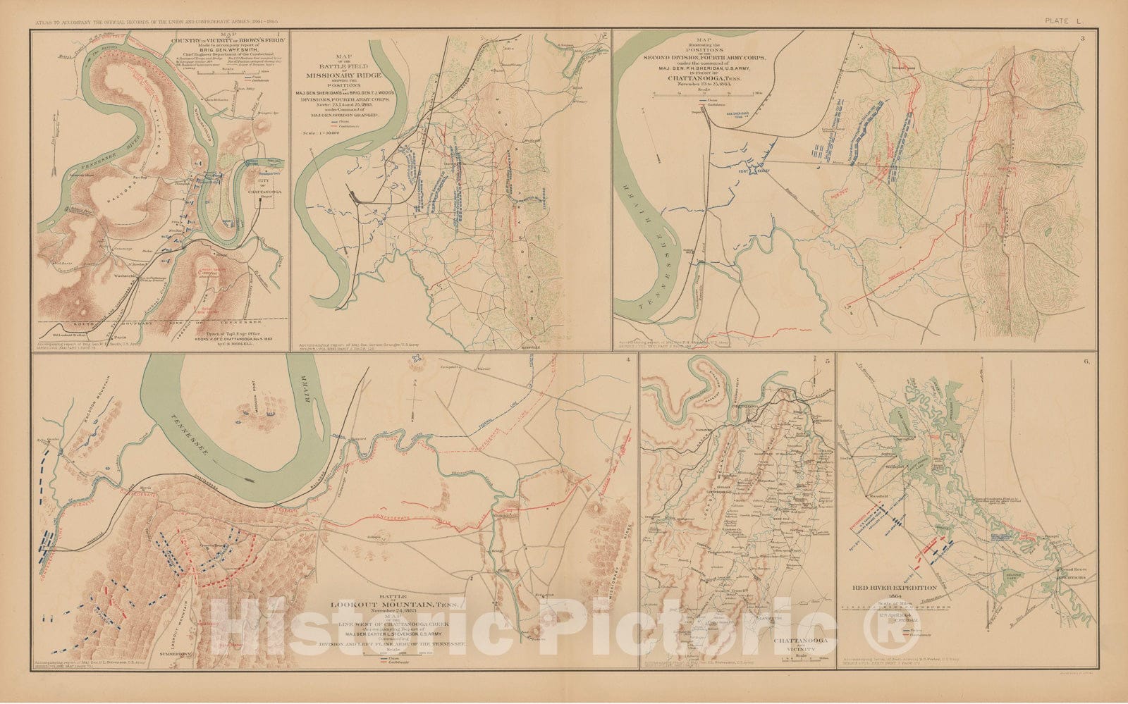 Historic Map : Civil War Atlas of the Union and Confederate Armies, Battles in LA & TN 1895 , Vintage Wall Art