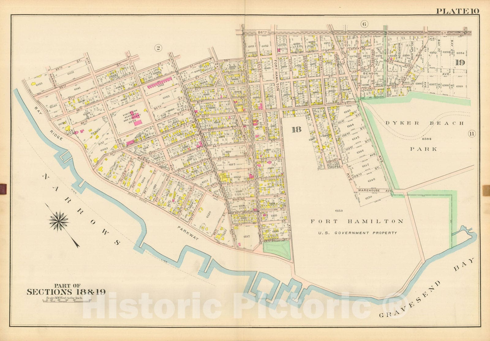 Historic Map : Vol. 2, Brooklyn 1907 Plate 010 , Atlas Borough of Brooklyn , Vintage Wall Art