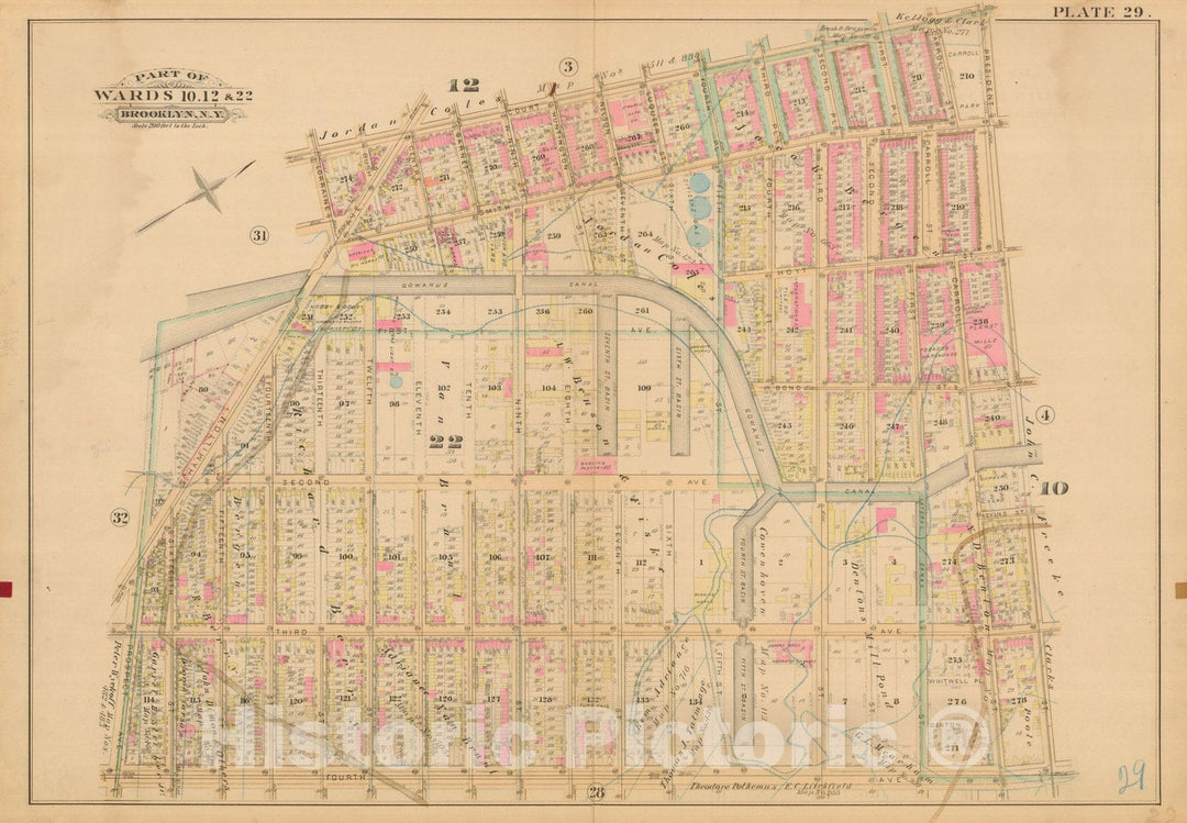 Historic Map : Robinson's Atlas City of Brooklyn, NY, Brooklyn 1886 Plate 029 , Vintage Wall Art