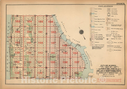 Historic Map : Land Book of the Borough of Manhattan, City of NY, Manhattan 1925 Index Plate , v2, Vintage Wall Art