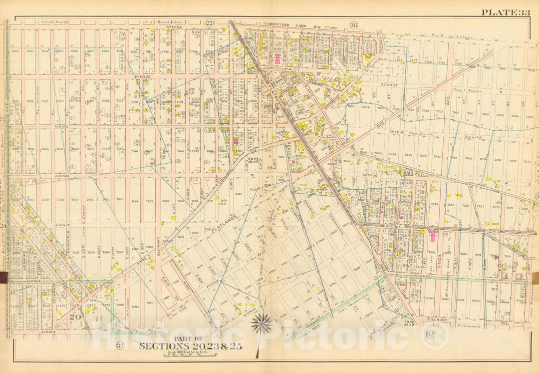 Historic Map : Vol. 2, Brooklyn 1907 Plate 033 , Atlas Borough of Brooklyn , Vintage Wall Art