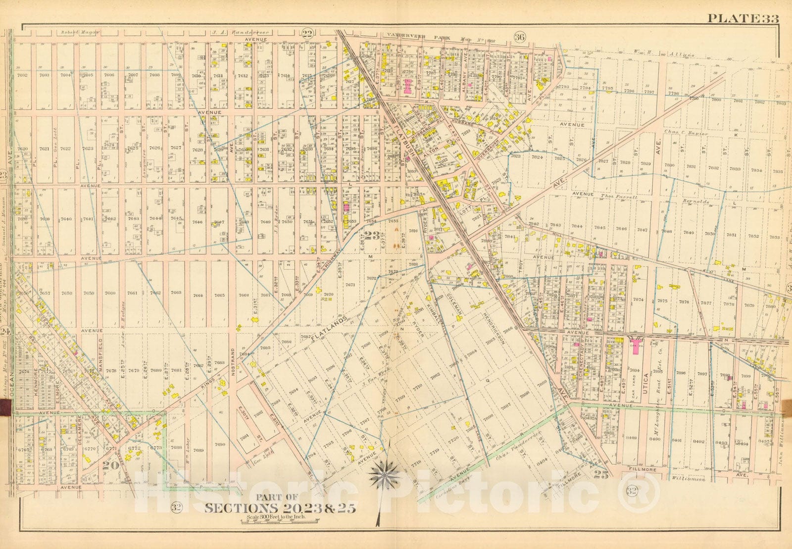 Historic Map : Vol. 2, Brooklyn 1907 Plate 033 , Atlas Borough of Brooklyn , Vintage Wall Art