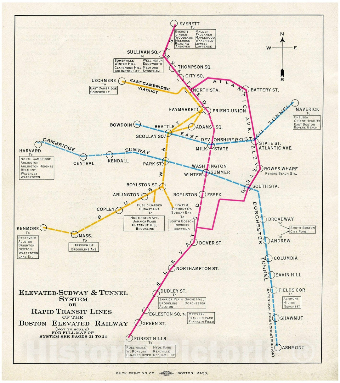 Historic Map : Greater Boston Transit Maps, Elevated, Tunnel and Rapid Transit Lines 1927 Railroad Catography , Vintage Wall Art