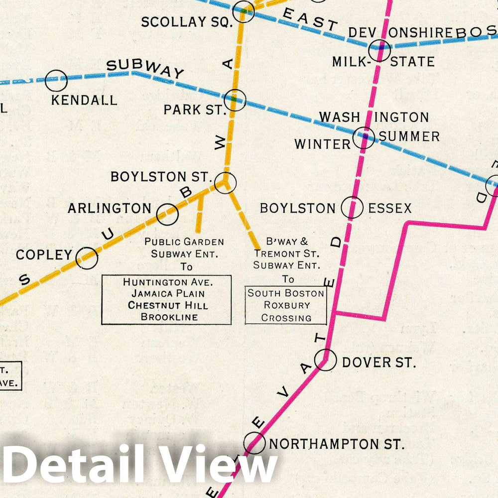 Historic Map : Greater Boston Transit Maps, Elevated, Tunnel and Rapid Transit Lines 1927 Railroad Catography , Vintage Wall Art