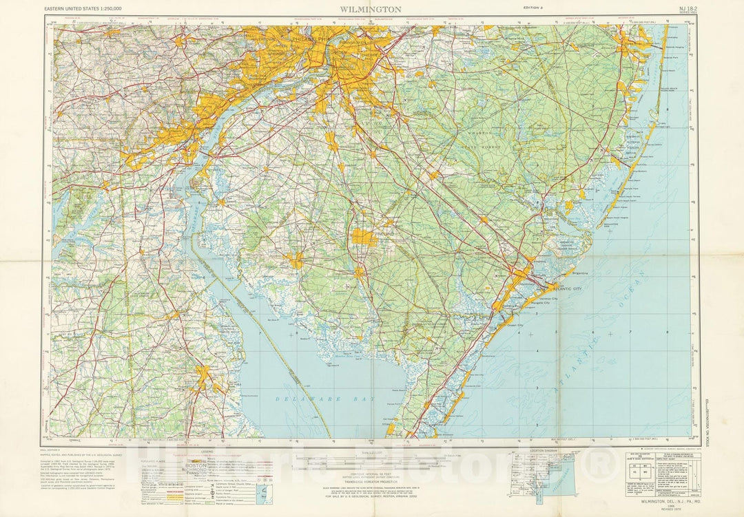 Historic Map : USGS 1:250,000 Topographic Maps, Philadelphia & Wilmington 1972 , Vintage Wall Art