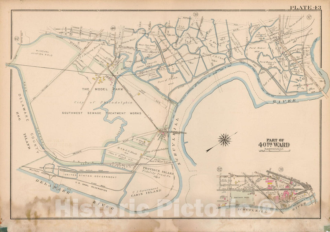 Historic Map : Atlas City of Philadelphia Wards 24,27,34,40,44&46 West Philadelphia, West Philadelphia 1927 Plate 043 , Vintage Wall Art