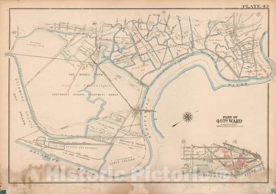 Historic Map : Atlas City of Philadelphia Wards 24,27,34,40,44&46 West Philadelphia, West Philadelphia 1927 Plate 043 , Vintage Wall Art