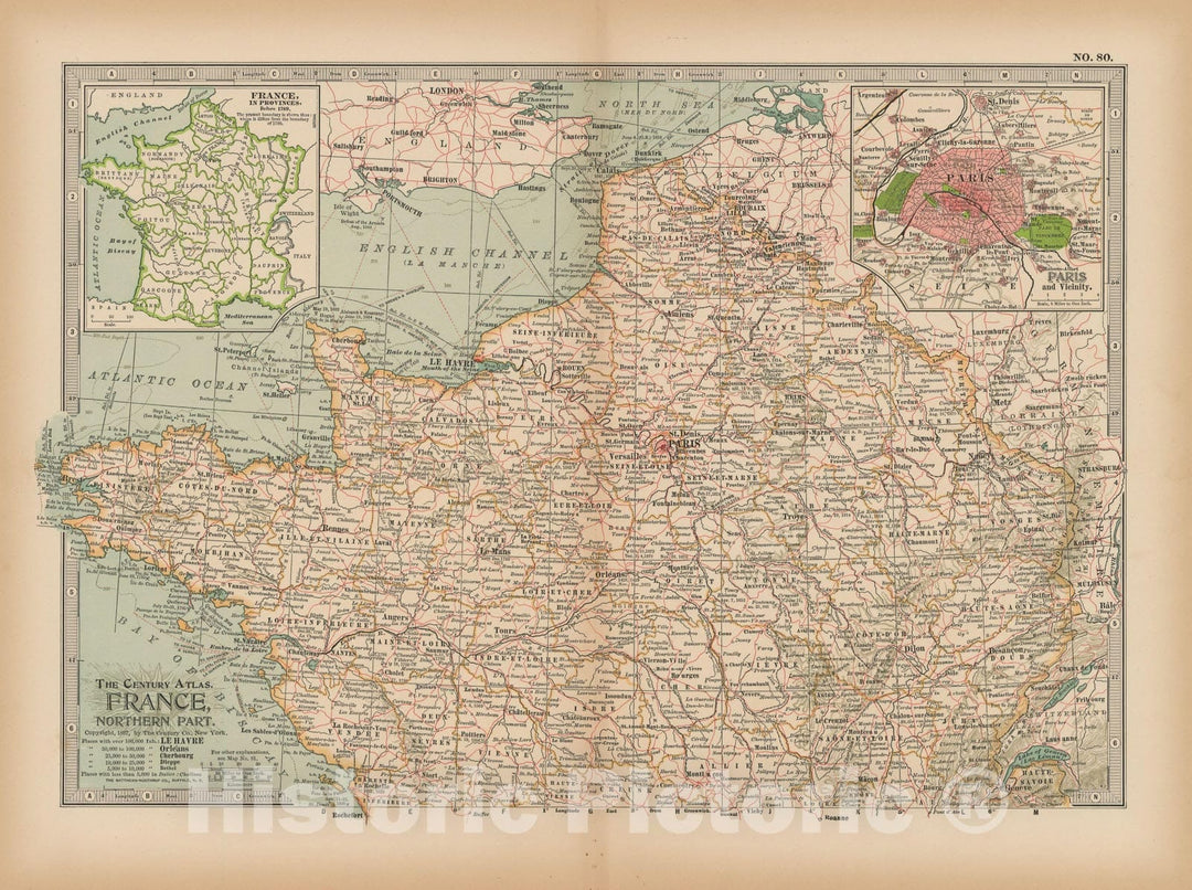 Historic Map : France 1897 , The Century Atlas World , v3, Vintage Wall Art