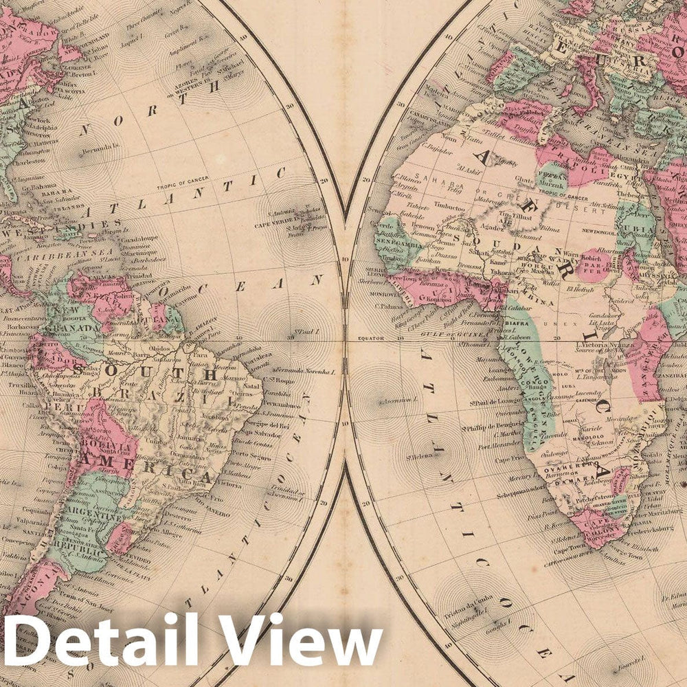 Historic Map : World Map 1865 , v2, Vintage Wall Art