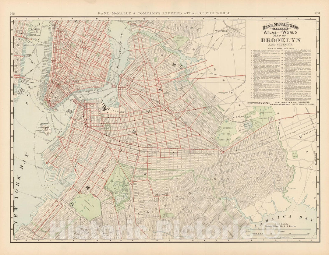 Historic Map : Brooklyn 1891 , Rand McNally's Atlas World , Vintage Wall Art