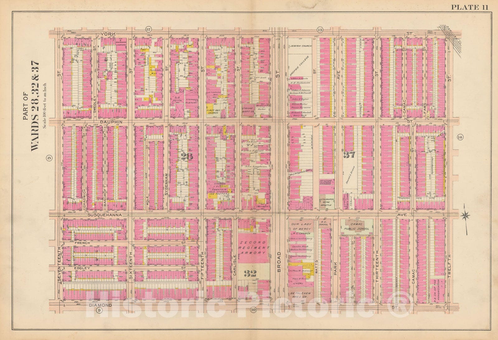 Historic Map : Philadelphia 1908 Plate 011 , Atlas 28th 32nd & 37th Wards of the City of Philadelphia , Vintage Wall Art