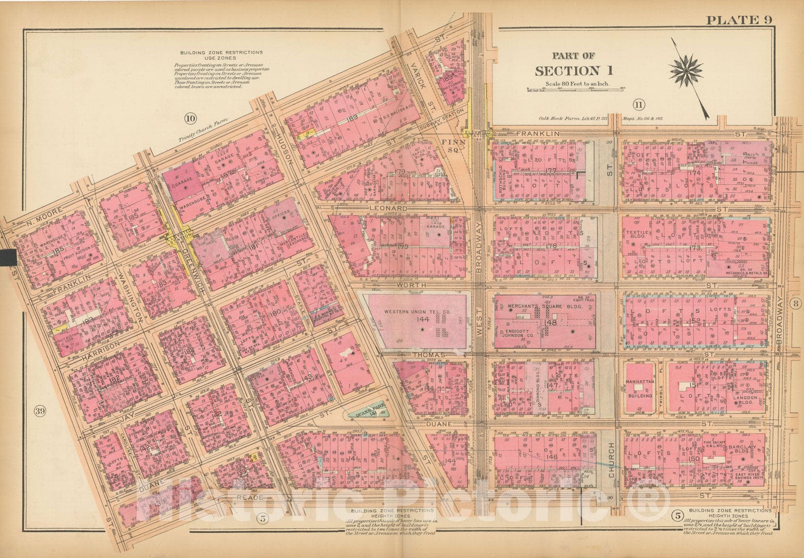 Historic Map : Atlas City of New York, Borough of Manhattan, Vol 1, Batery to 14th St 1922 - 1935 Plate 009 , Vintage Wall Art