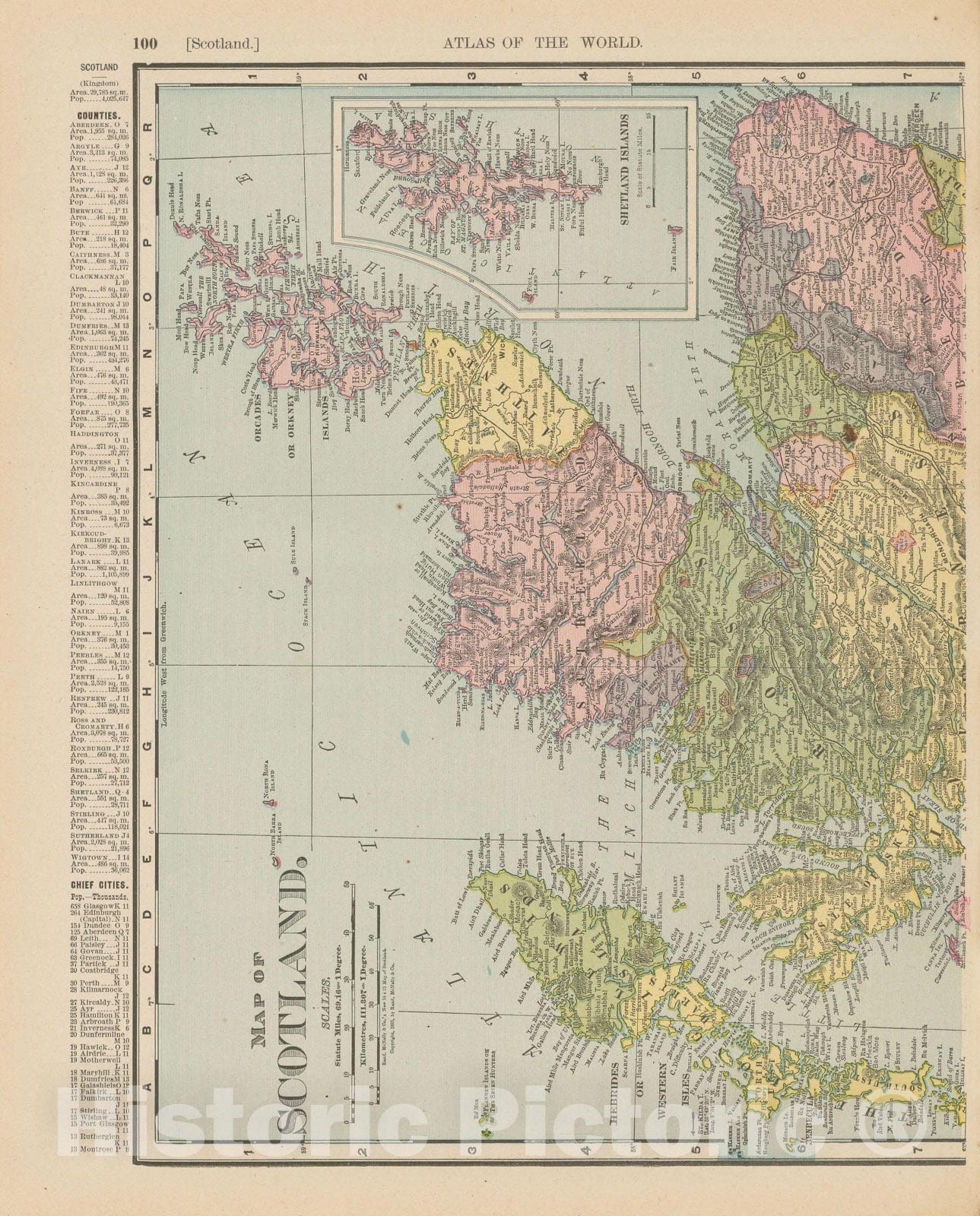 Historic Map : Scotland 1900 , Universal Atlas World , v2, Vintage Wall Art