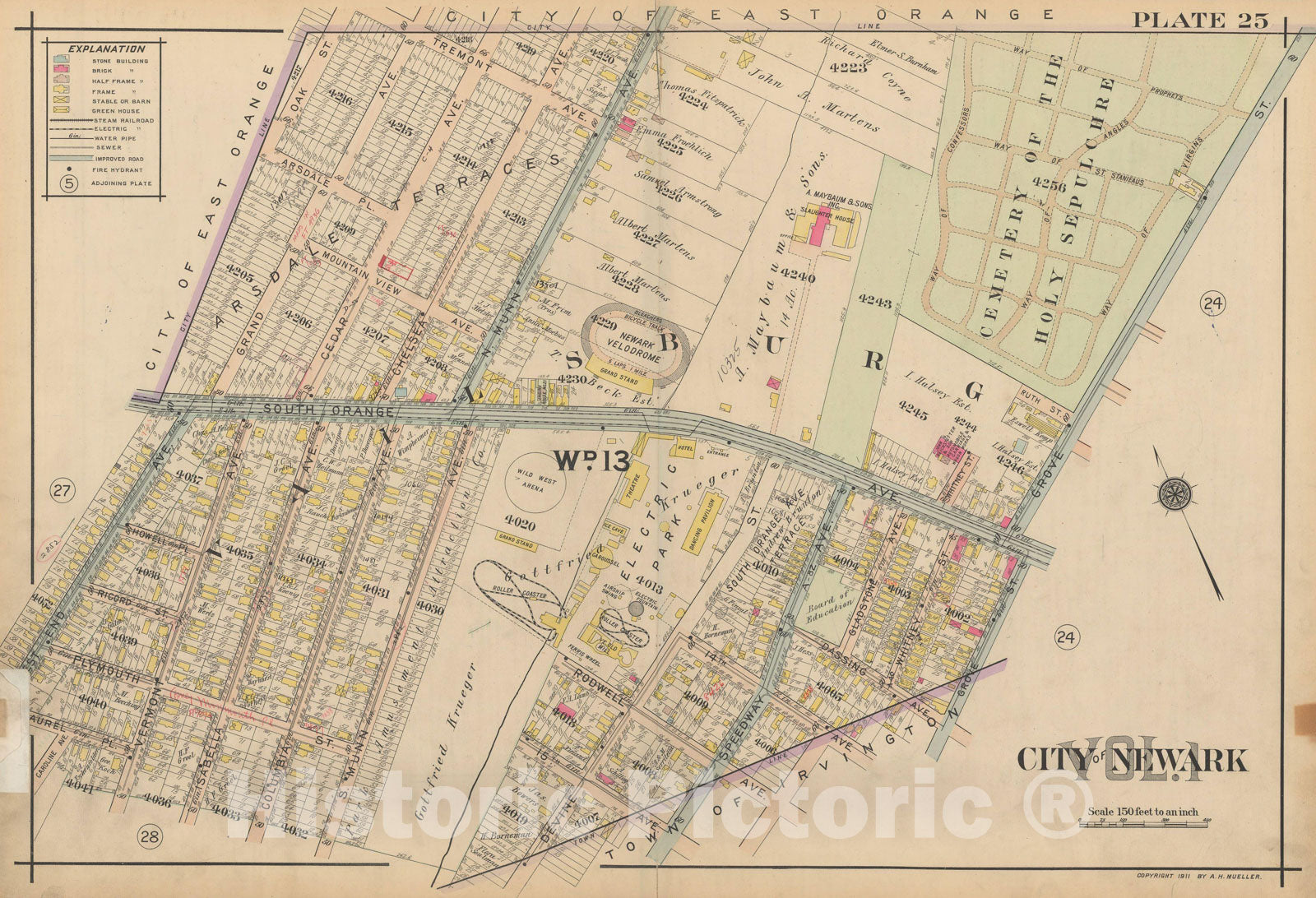 Historic Map : Atlas of Newark, Volume 1, Newark 1911 Plate 025 , Vintage Wall Art