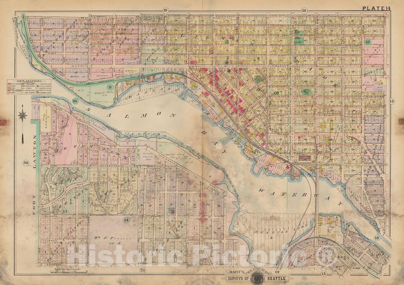 Historic Map : Real Estate Atlas of Surveys of Seattle, Seattle 1912 Plate 014 , Vintage Wall Art