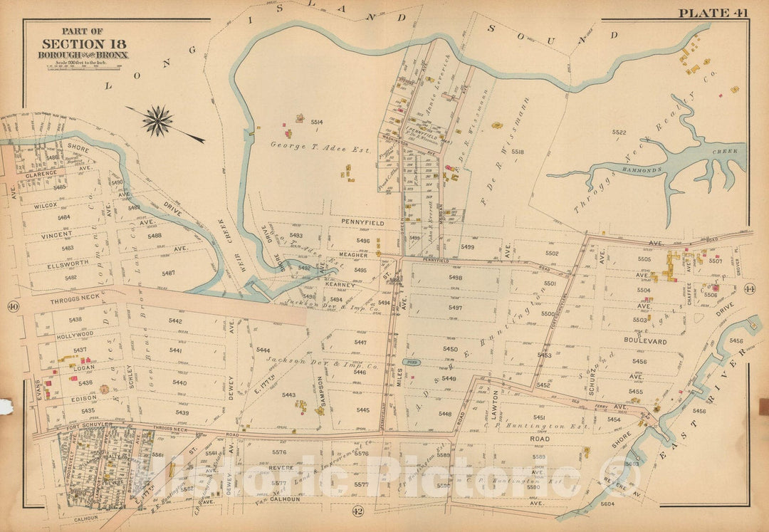 Historic Map : Atlas City of NY, Borough of The Bronx, Annexed District, The Bronx 1913 Plate 041 , Vintage Wall Art