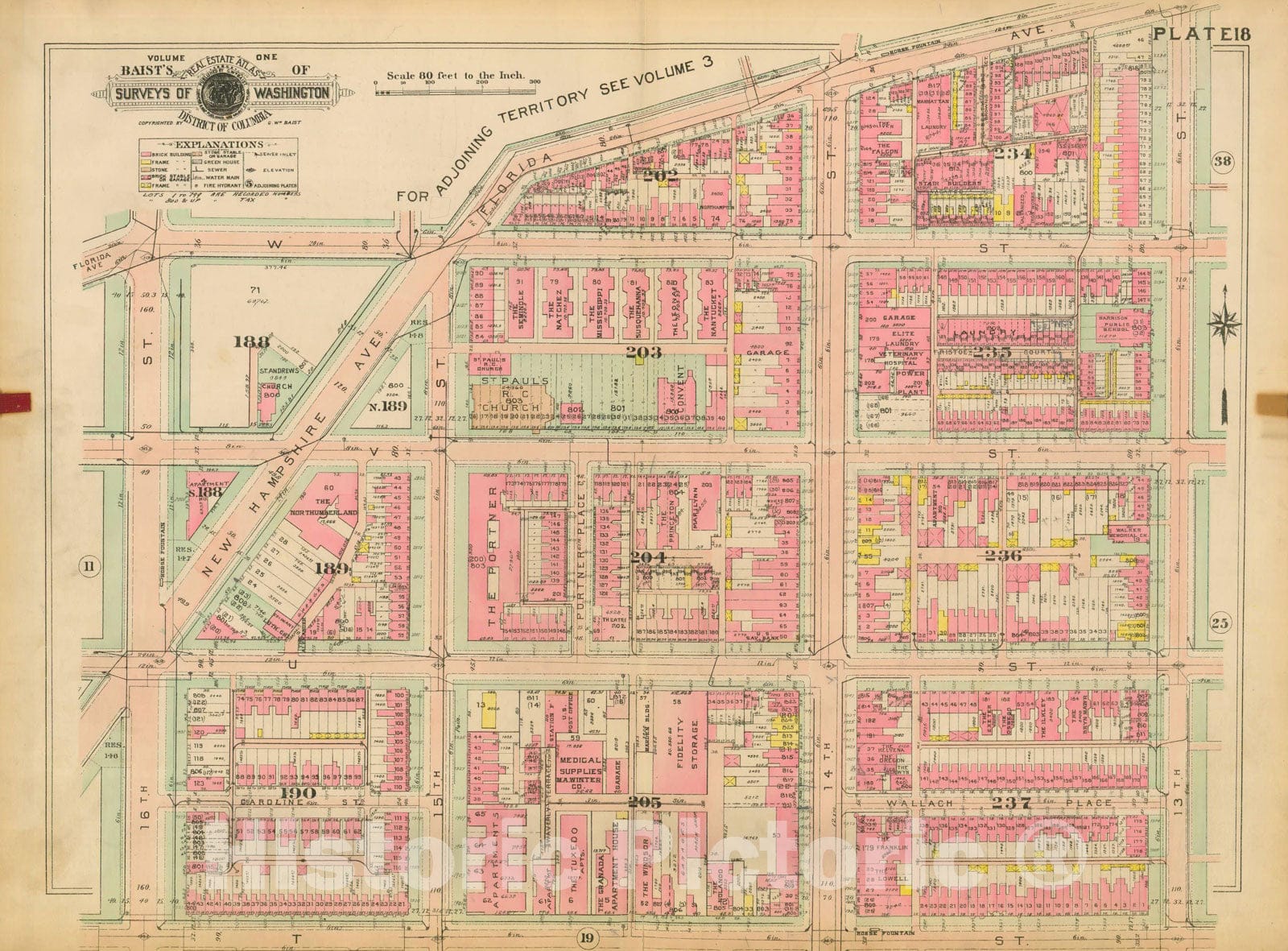 Historic Map : Atlas of Washington D.C. Volume 1 (NW), Washington 1909 Plate 018 , Vintage Wall Art