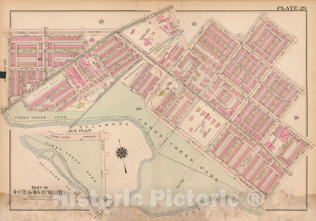 Historic Map : Atlas City of Philadelphia Wards 24,27,34,40,44&46 West Philadelphia, West Philadelphia 1927 Plate 029 , Vintage Wall Art